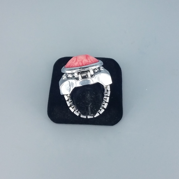 Pink Stone Silvertone Ring Watch - Picture 10 of 10